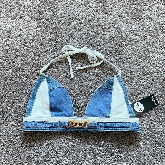 NEW Patchwork Denim Halter Top - Picture 3 of 9